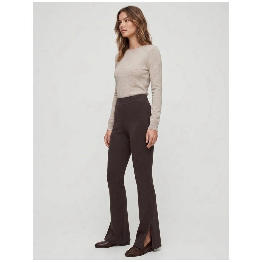 Ten by Babaton Brown Knit Flare Pants High Waisted Side Slit Trousers XS